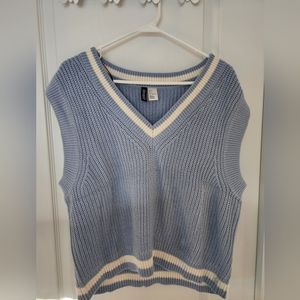 H&M blue and White Knit Sweatervest